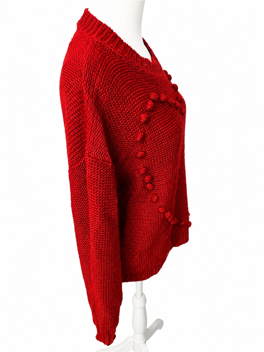 ANDREE BY UNIT Red Crewneck Heart-Bobble Knit Sweater - Picture 2 of 3